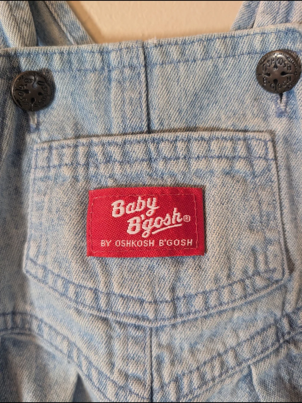 Vintage Baby B'gosh by OshKosh Light Wash Denim Bubble Romper Overalls 18M